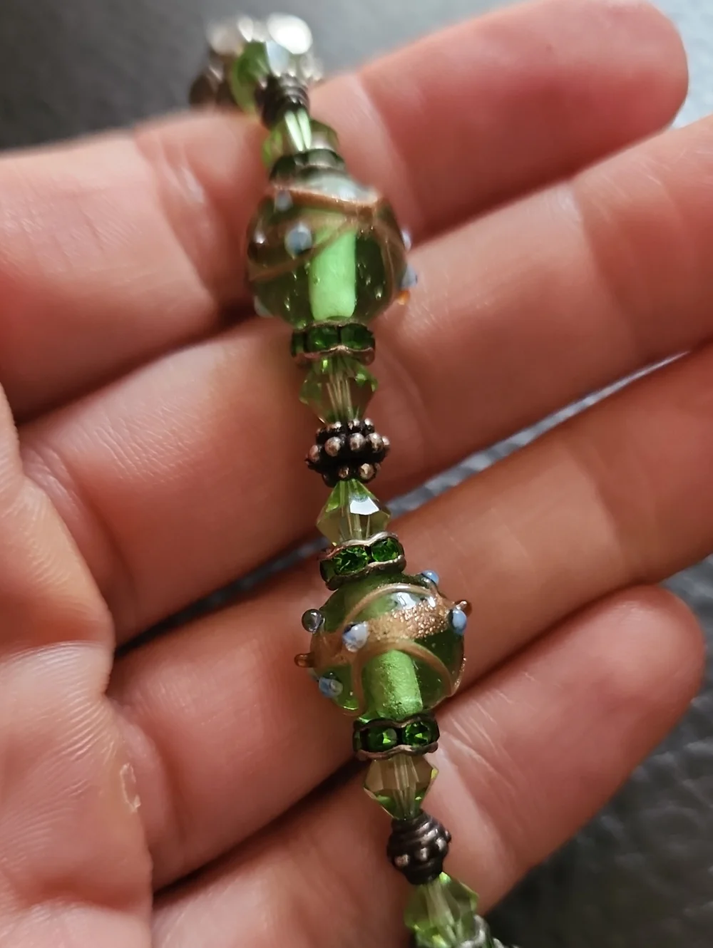 Green Glass Bead Bracelet with Sterling Silver Accents - Elegant Women’s Jewelry